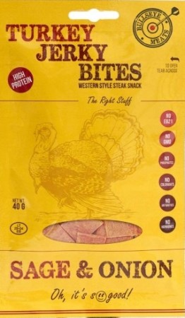 Bullseye Meats Turkey Jerky Salvie og Løk 40g
